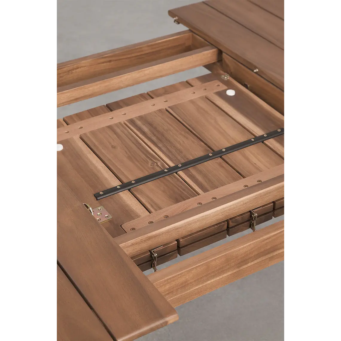 Set de mesa rectangular 250-310x105 cm extensible y 8 sillas de jardín en madera de acacia y cuerda trenzada Ilanira 8