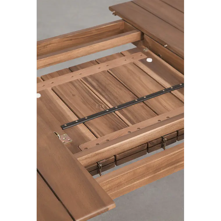 Set de mesa rectangular 250-310x105 cm extensible y 8 sillas de jardín en madera de acacia y cuerda trenzada Ilanira 8