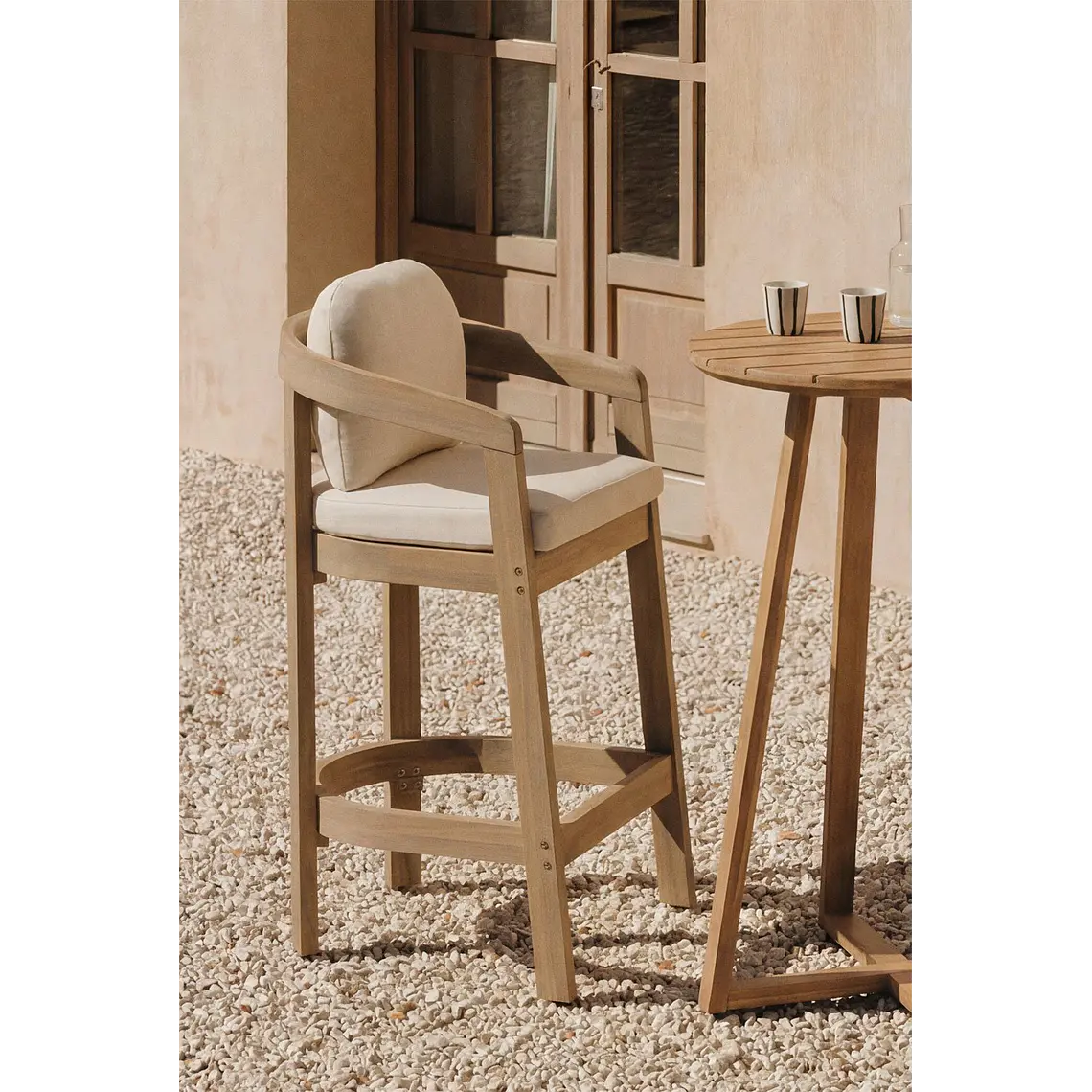 Taburete alto de jardín en madera de acacia Kelora 16
