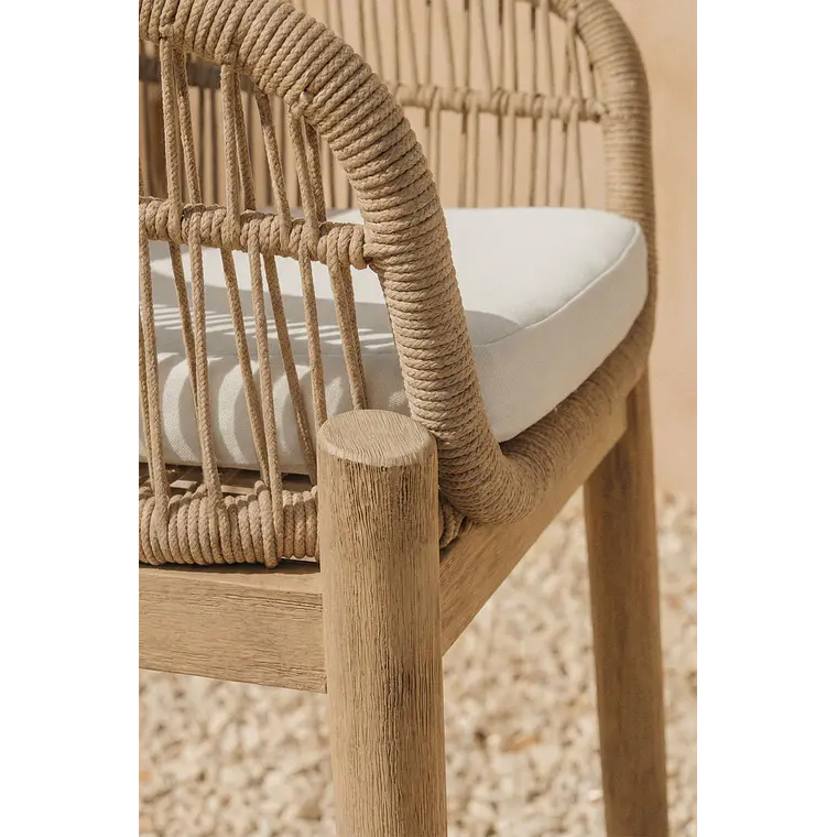 Taburete alto de jardín en madera de acacia y cuerda trenzada Kalora 3