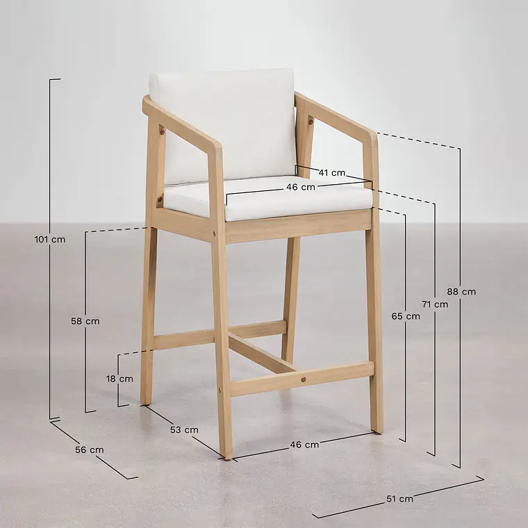 Taburete alto Naeleri en madera de acacia 9