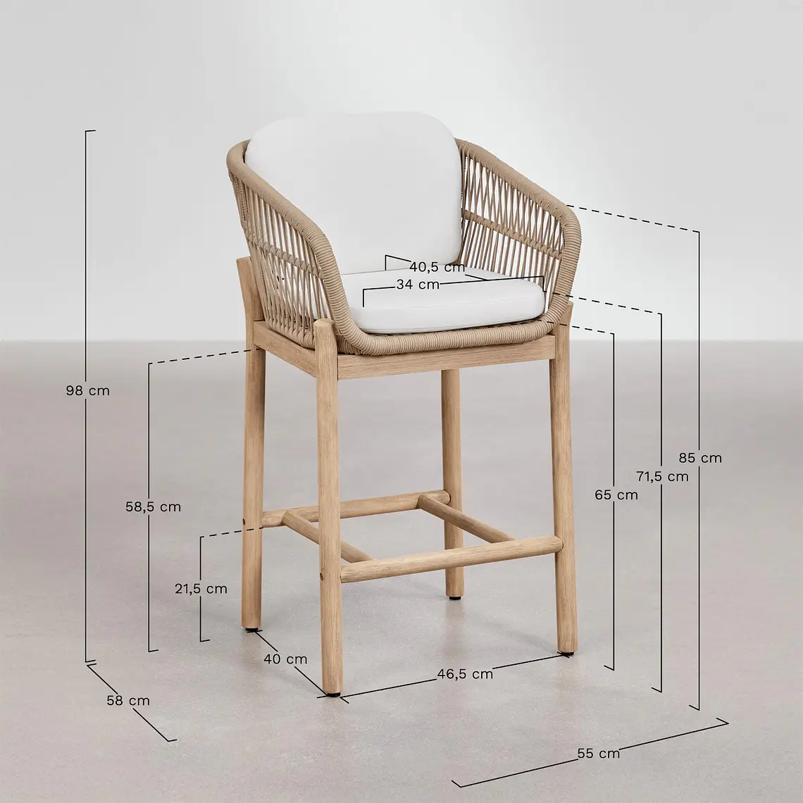 Taburete alto Rieleri en madera de acacia 9