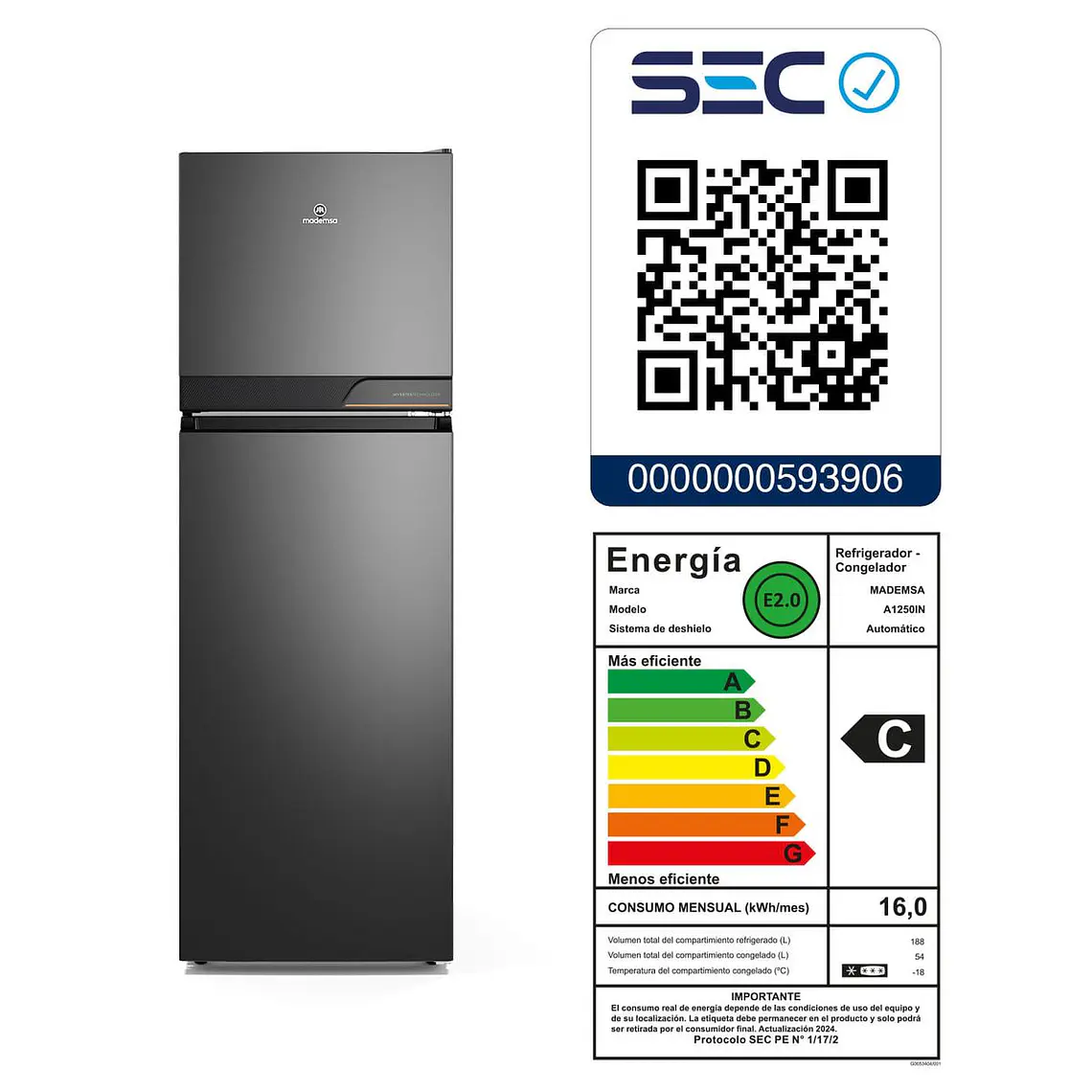 Refrigerador Mademsa 242L No Frost Top Freezer Inverter Altus A1250IN Negro 9