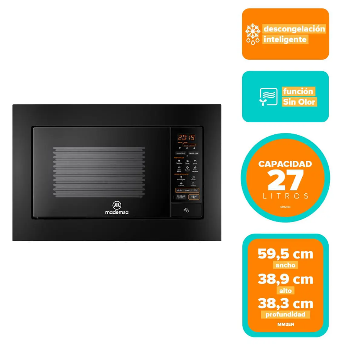 Microondas Empotrable Mademsa 27 Litros Digital Descongelamiento Inteligente MM2EN Negro 2