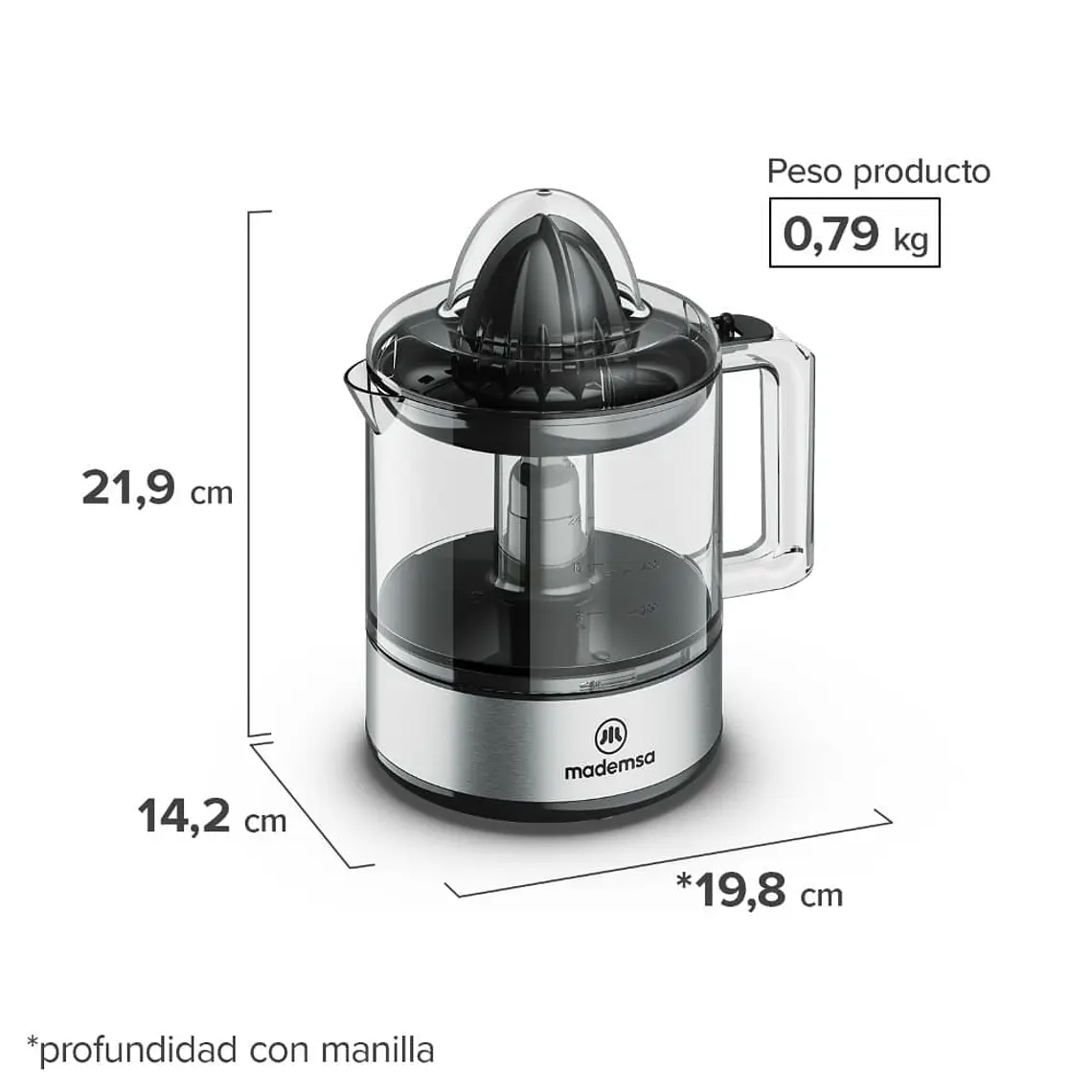 Exprimidor Mademsa 0,8L con Rotación Alternada MJP10 Gris 3