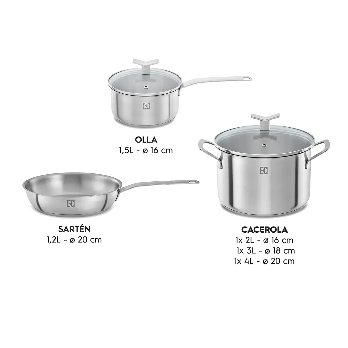 Juego de Ollas Acero Inoxidable Electrolux 3