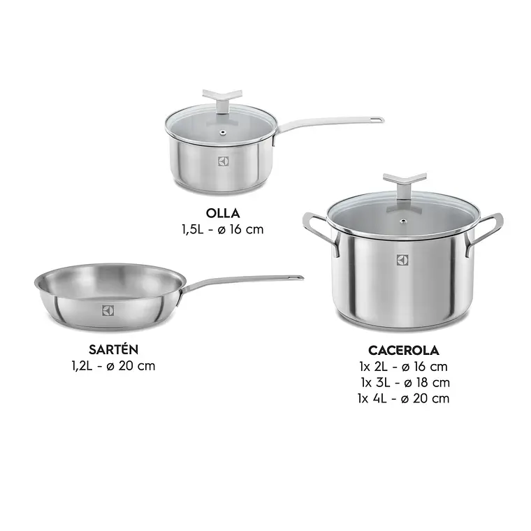 Juego de Ollas Acero Inoxidable Electrolux 3