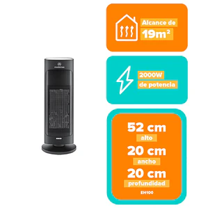 Estufa Eléctrica Mademsa 2000W Digital, Oscilación y Control Remoto EH100 Negra