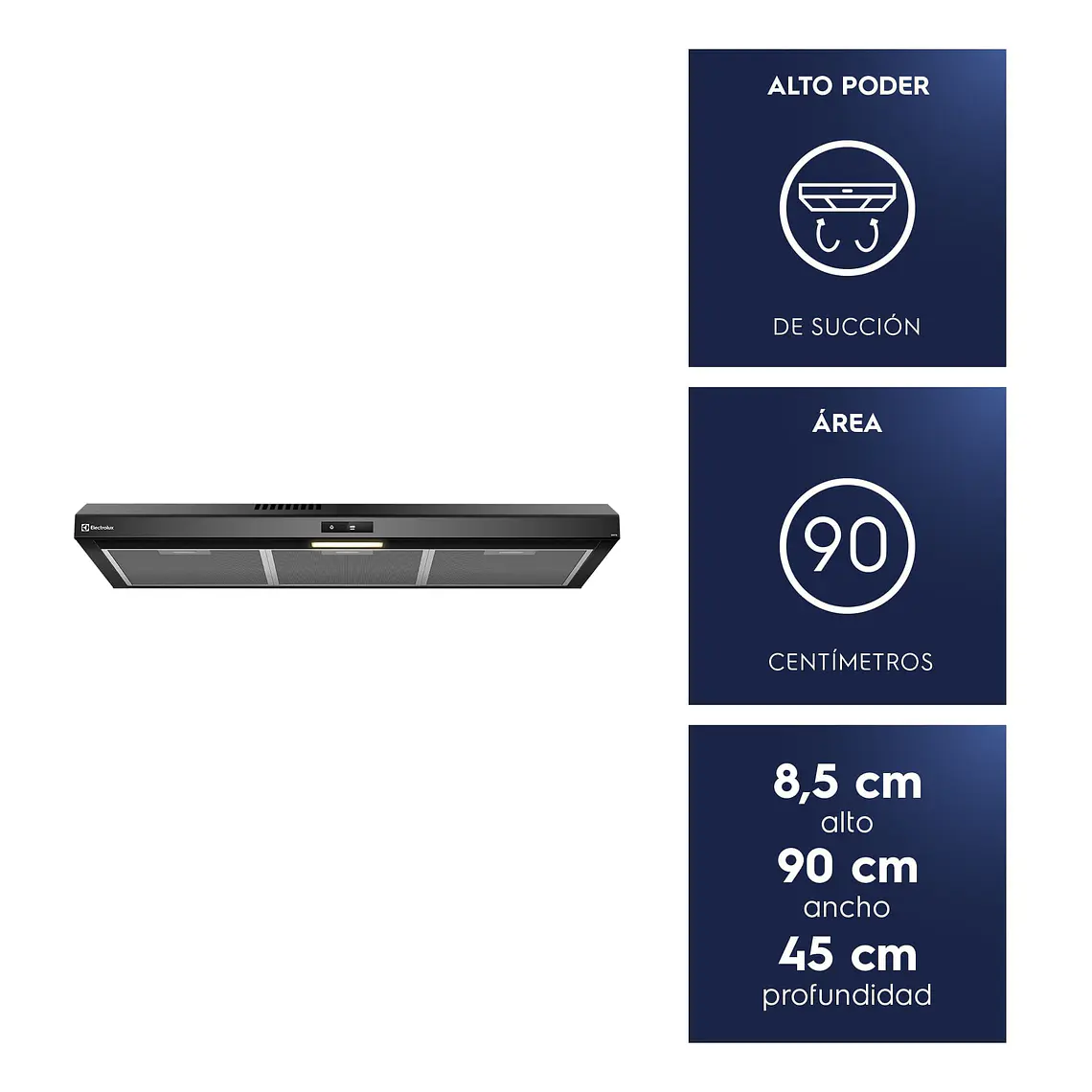 Campana de Cocina Extractora Electrolux 90cm Alto Poder de Succión y Touch Panel DE9TB Negra 2