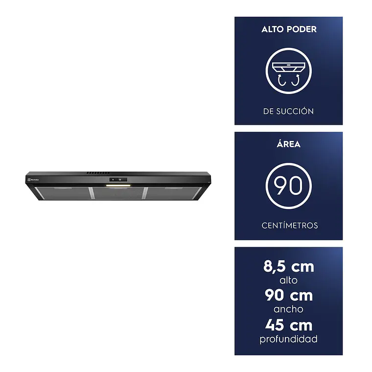 Campana de Cocina Extractora Electrolux 90cm Alto Poder de Succión y Touch Panel DE9TB Negra 2