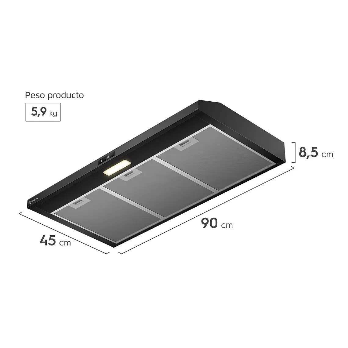 Campana de Cocina Extractora Electrolux 90cm Alto Poder de Succión y Touch Panel DE9TB Negra 3
