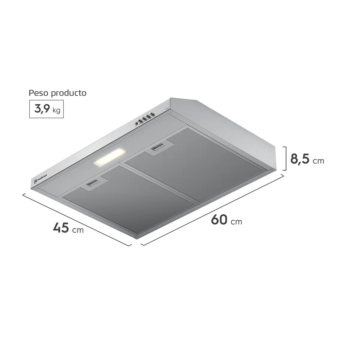 Campana de Cocina Extractora Mademsa 60cm Gran Poder de Succión y Filtración dual DM6SS Inox 3