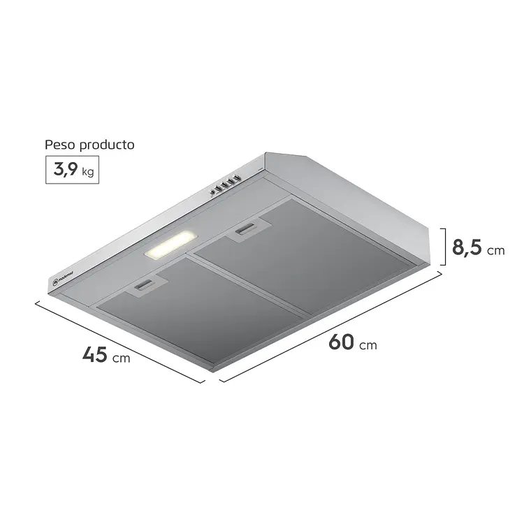 Campana de Cocina Extractora Mademsa 60cm Gran Poder de Succión y Filtración dual DM6SS Inox 3