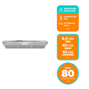 Campana de Cocina Extractora Mademsa 80cm Gran Poder de Succión y Filtración dual DM8SS Inox