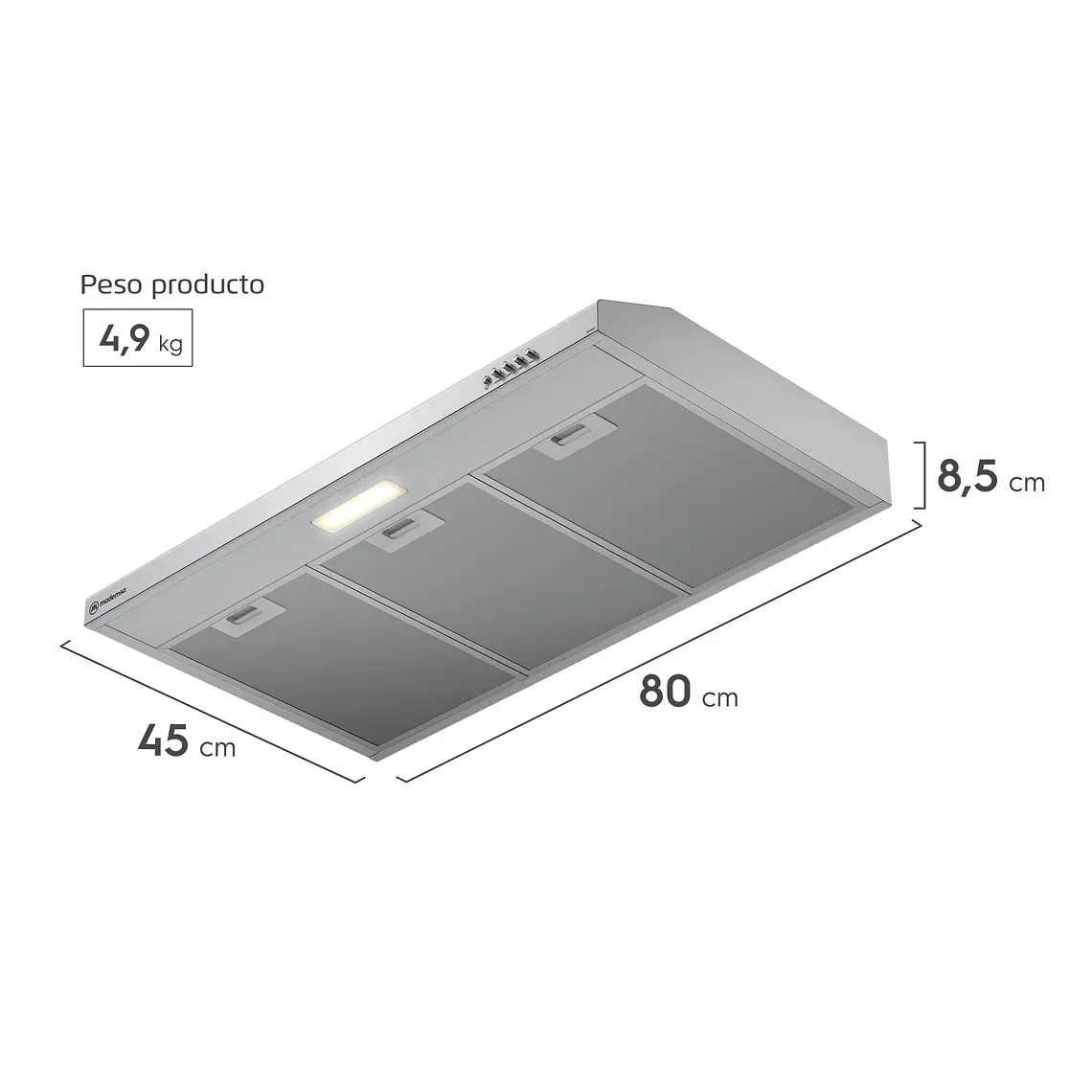 Campana de Cocina Extractora Mademsa 80cm Gran Poder de Succión y Filtración dual DM8SS Inox 3