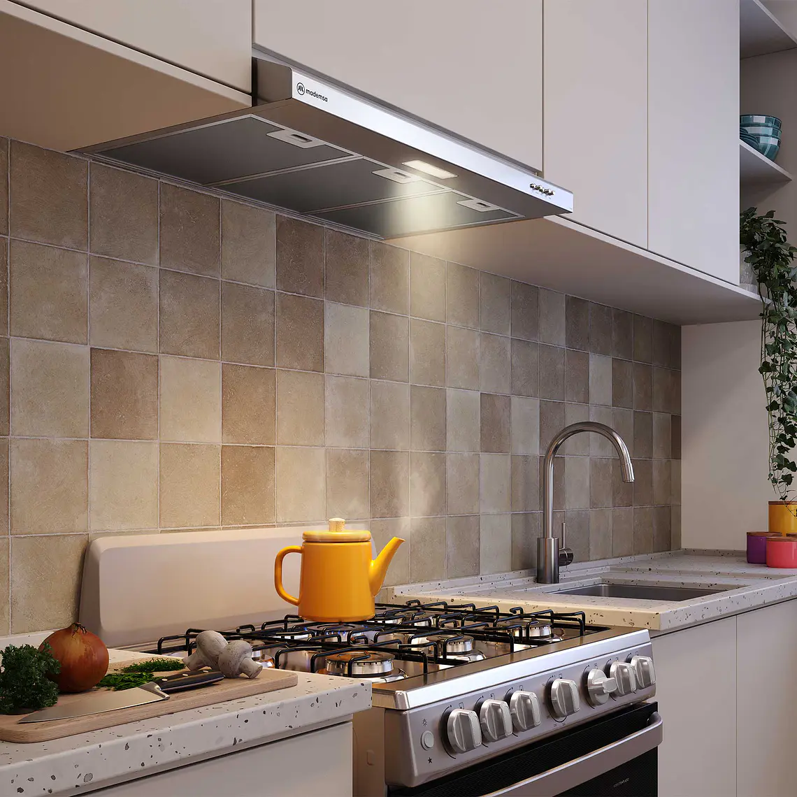 Campana de Cocina Extractora Mademsa 80cm Gran Poder de Succión y Filtración dual DM8SS Inox 8