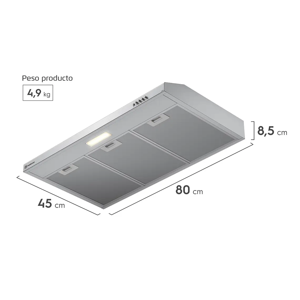 Campana de Cocina Extractora Mademsa 80cm Gran Poder de Succión y Filtración dual DM8SS Inox 15