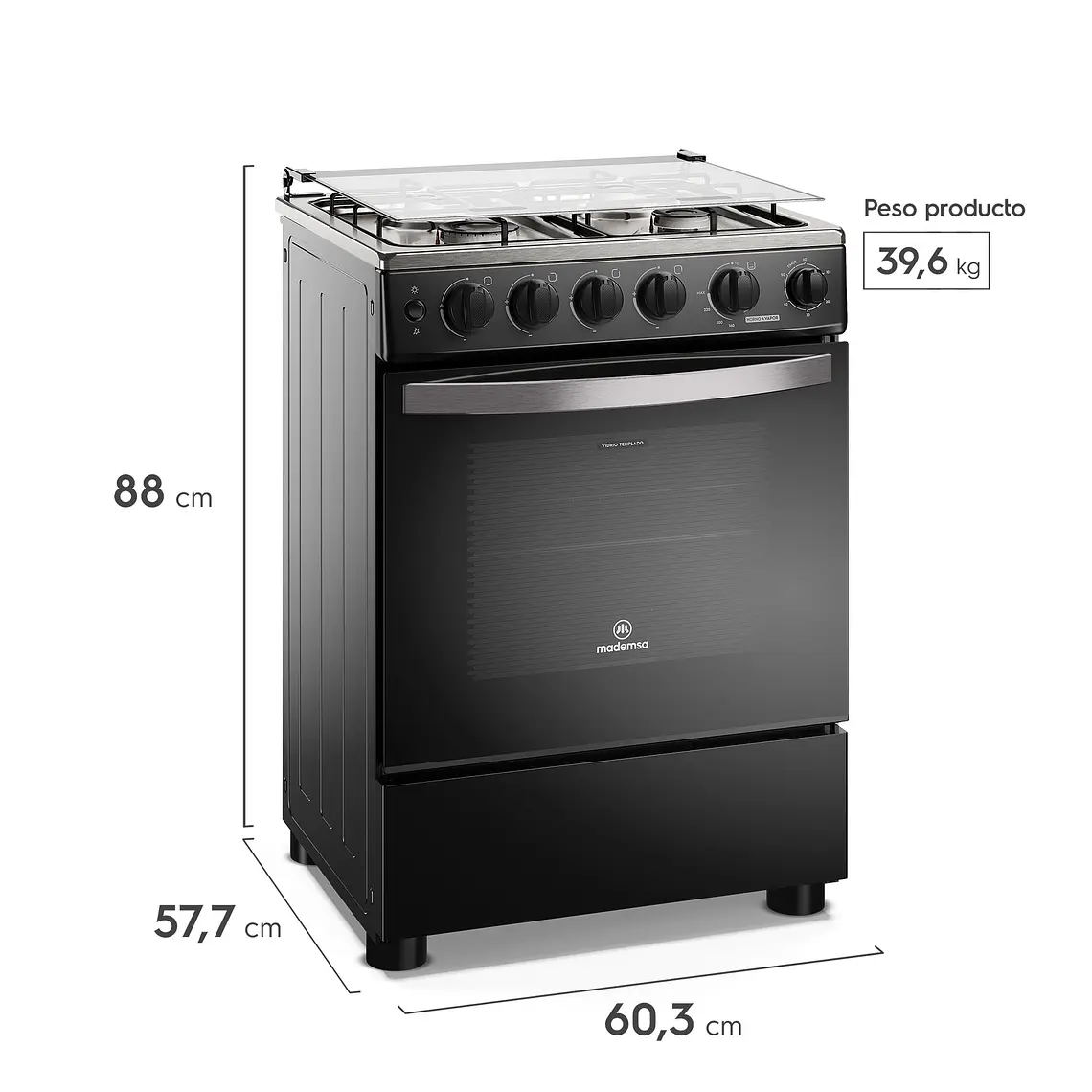 Cocina a Gas 4 Platos Mademsa Horno a Vapor y Temporizador FM4TPC Negra 3