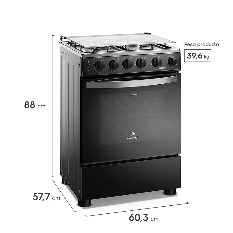 Cocina a Gas 4 Platos Mademsa Horno a Vapor y Temporizador FM4TPC Negra 3
