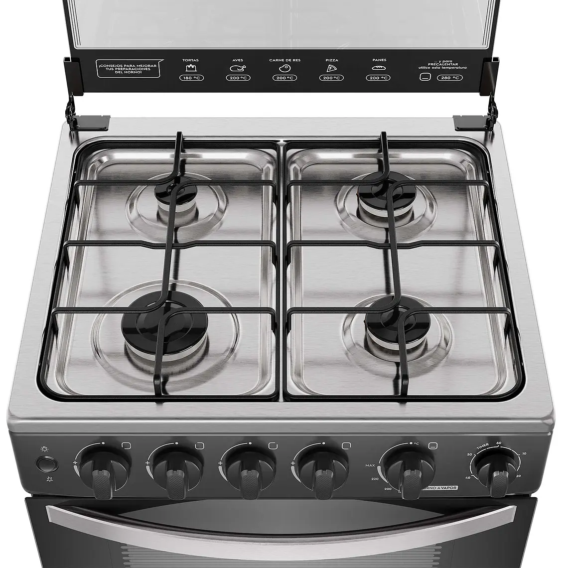 Cocina a Gas 4 Platos Mademsa Horno a Vapor y Temporizador FM4TPC Negra 4