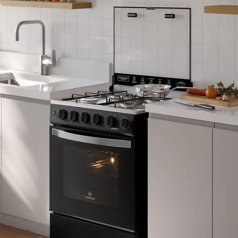 Cocina a Gas 4 Platos Mademsa Horno a Vapor y Temporizador FM4TPC Negra 8