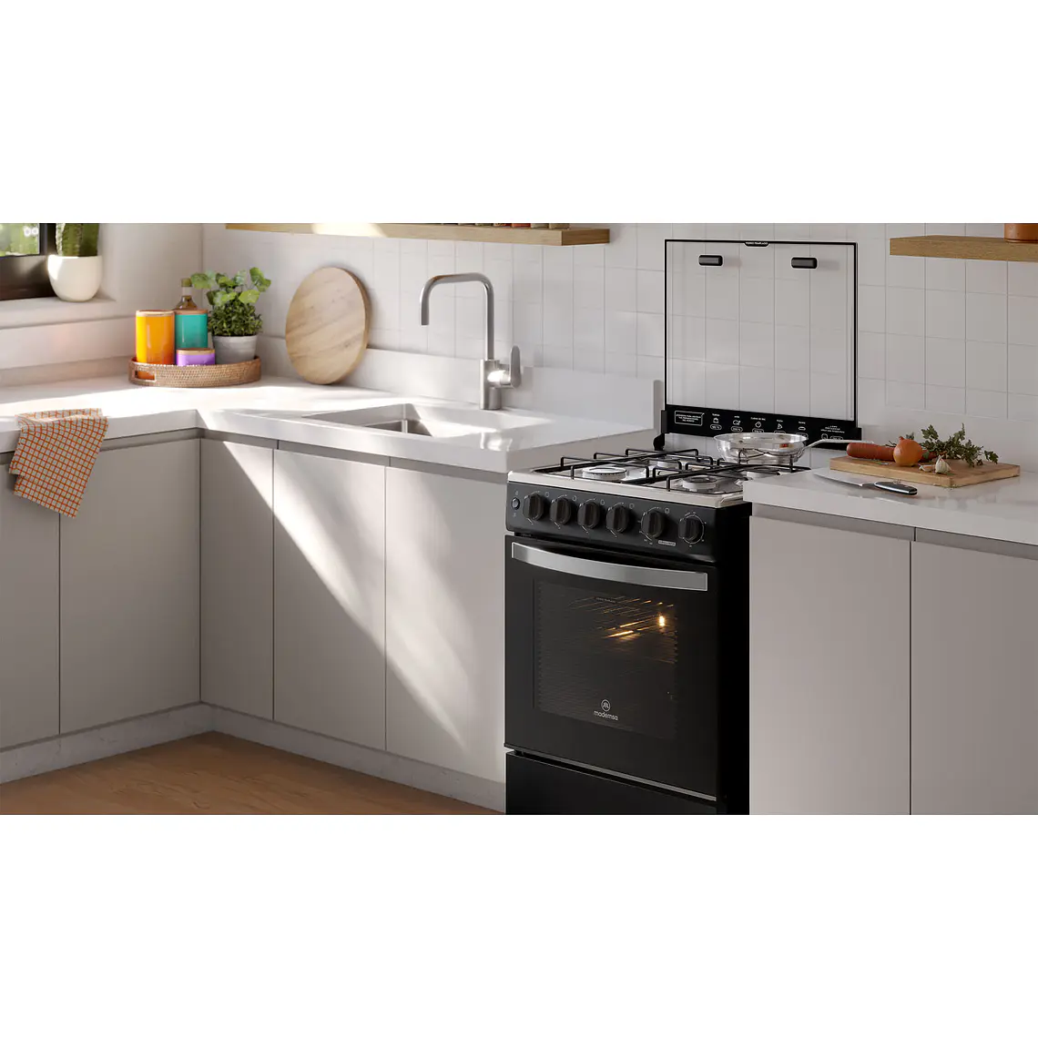 Cocina a Gas 4 Platos Mademsa Horno a Vapor y Temporizador FM4TPC Negra 9