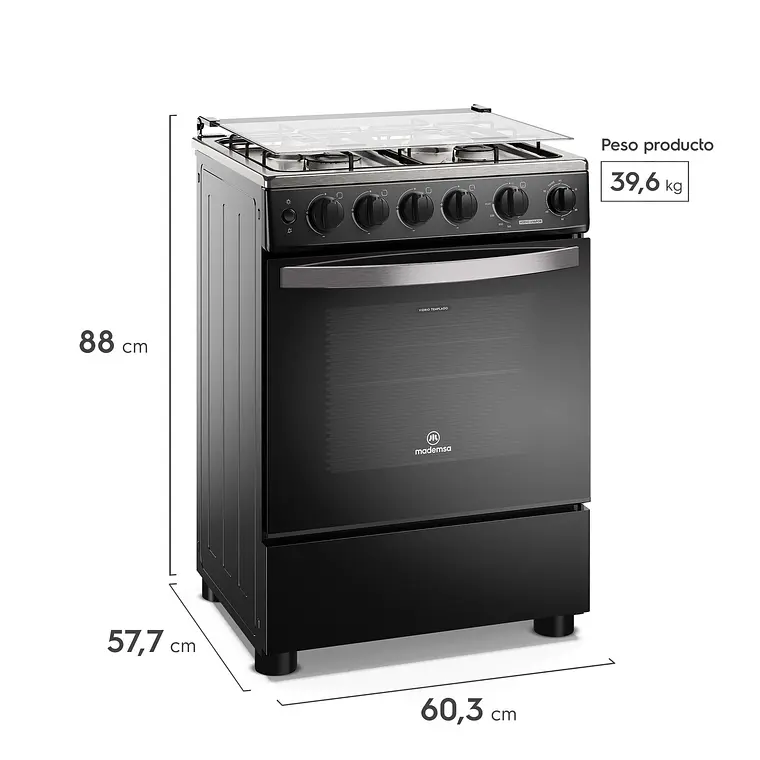 Cocina a Gas 4 Platos Mademsa Horno a Vapor y Temporizador FM4TPC Negra 15
