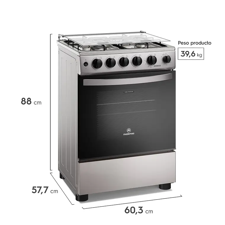 Cocina a Gas 4 platos Mademsa Horno a Vapor y Temporizador FM4TSC Silver 3