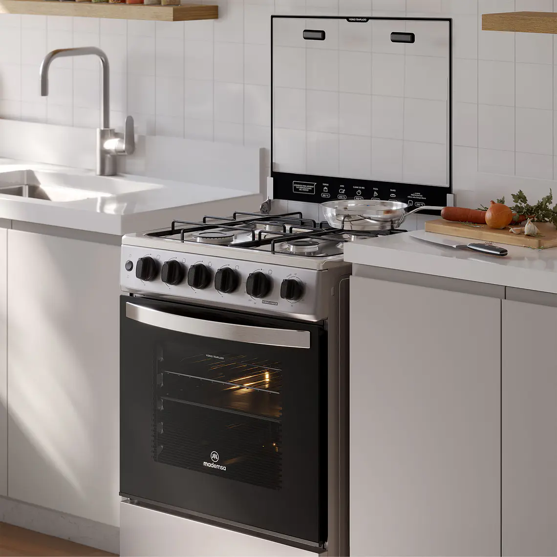 Cocina a Gas 4 platos Mademsa Horno a Vapor y Temporizador FM4TSC Silver 8