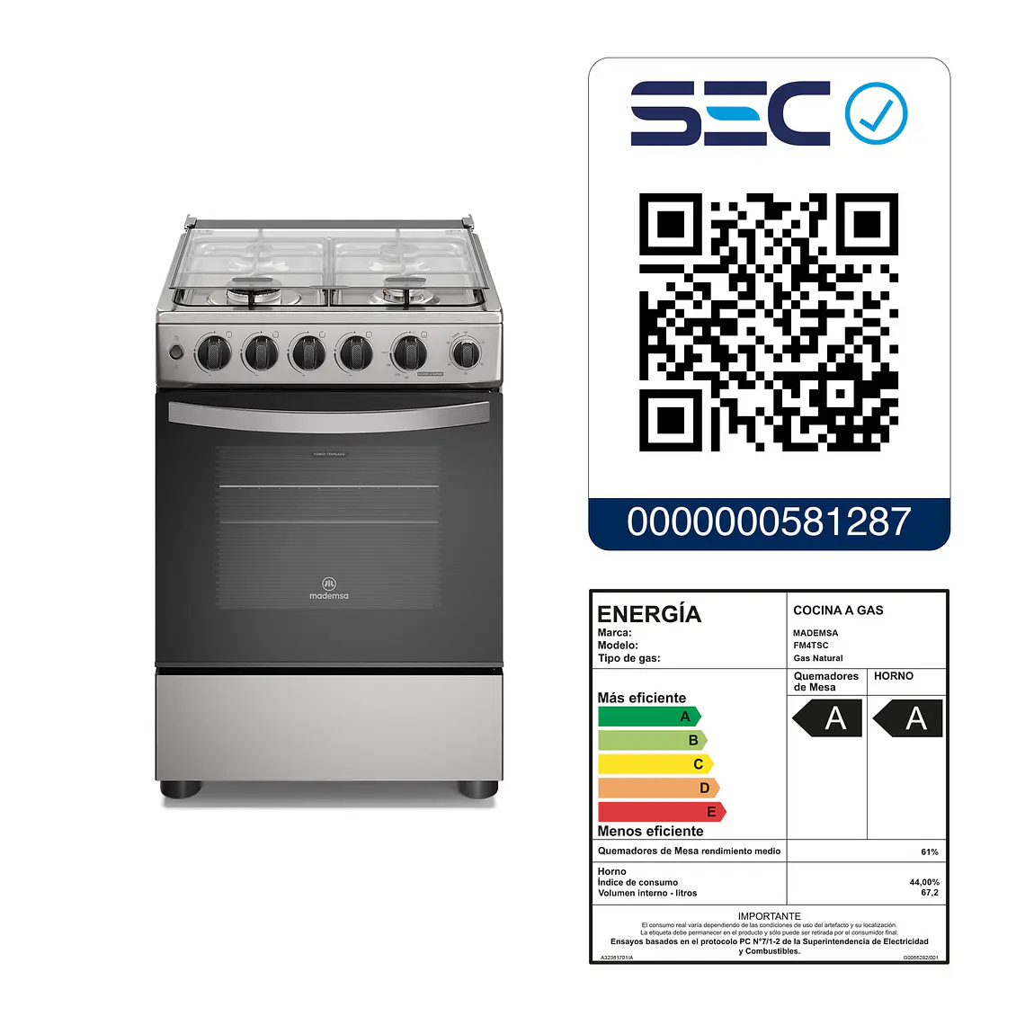 Cocina a Gas 4 platos Mademsa Horno a Vapor y Temporizador FM4TSC Silver 9