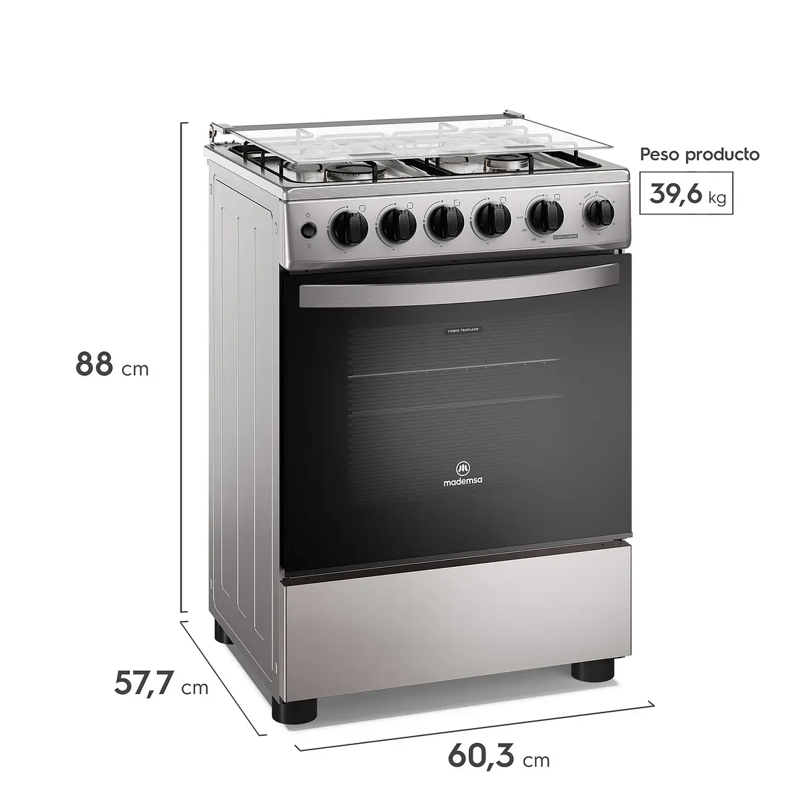 Cocina a Gas 4 platos Mademsa Horno a Vapor y Temporizador FM4TSC Silver 14