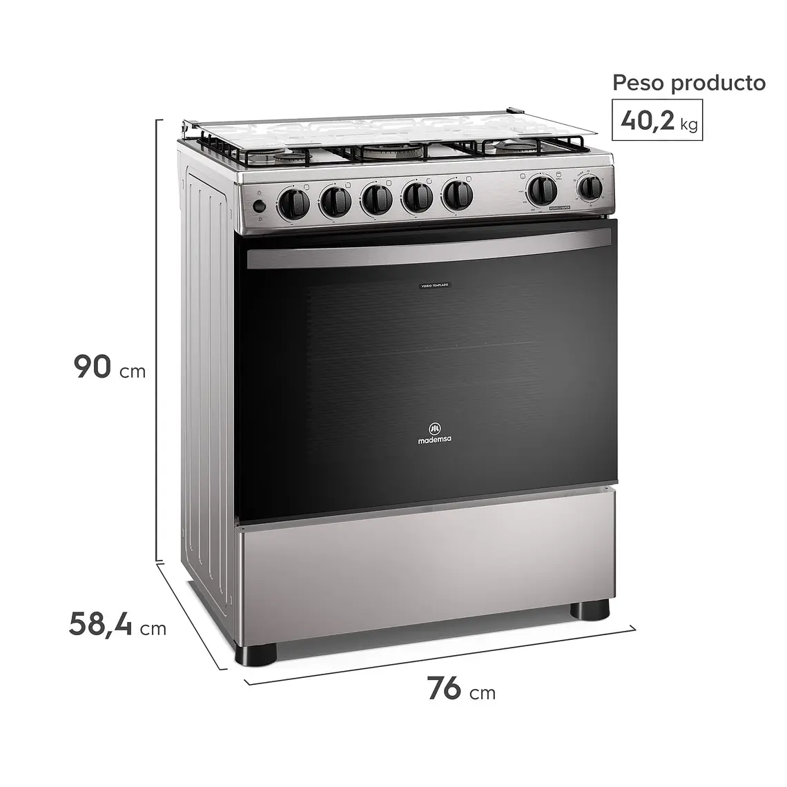 Cocina a Gas 5 Platos Mademsa Horno a Vapor y Triple Llama FM5SSC Inox 3