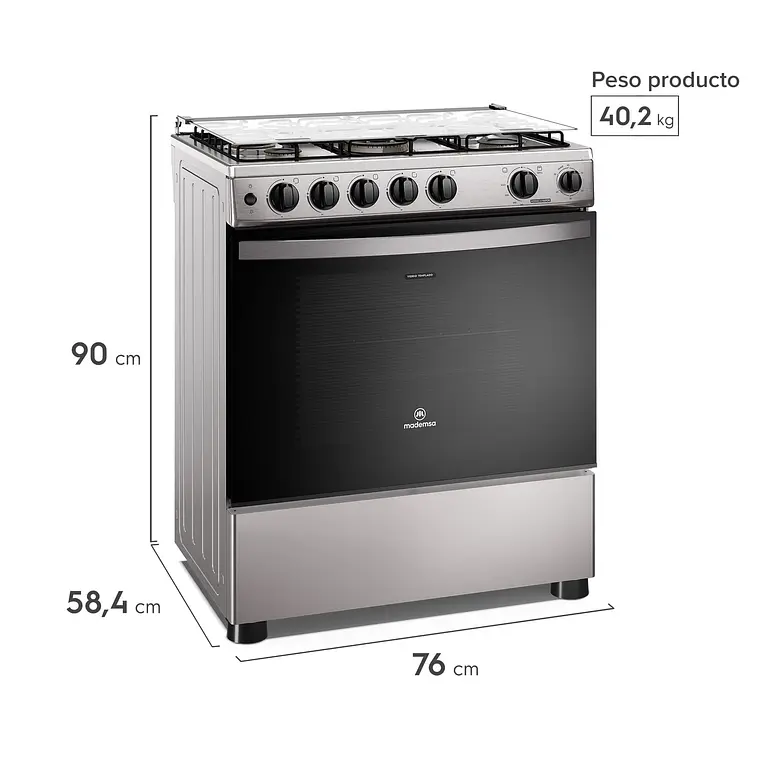 Cocina a Gas 5 Platos Mademsa Horno a Vapor y Triple Llama FM5SSC Inox 3