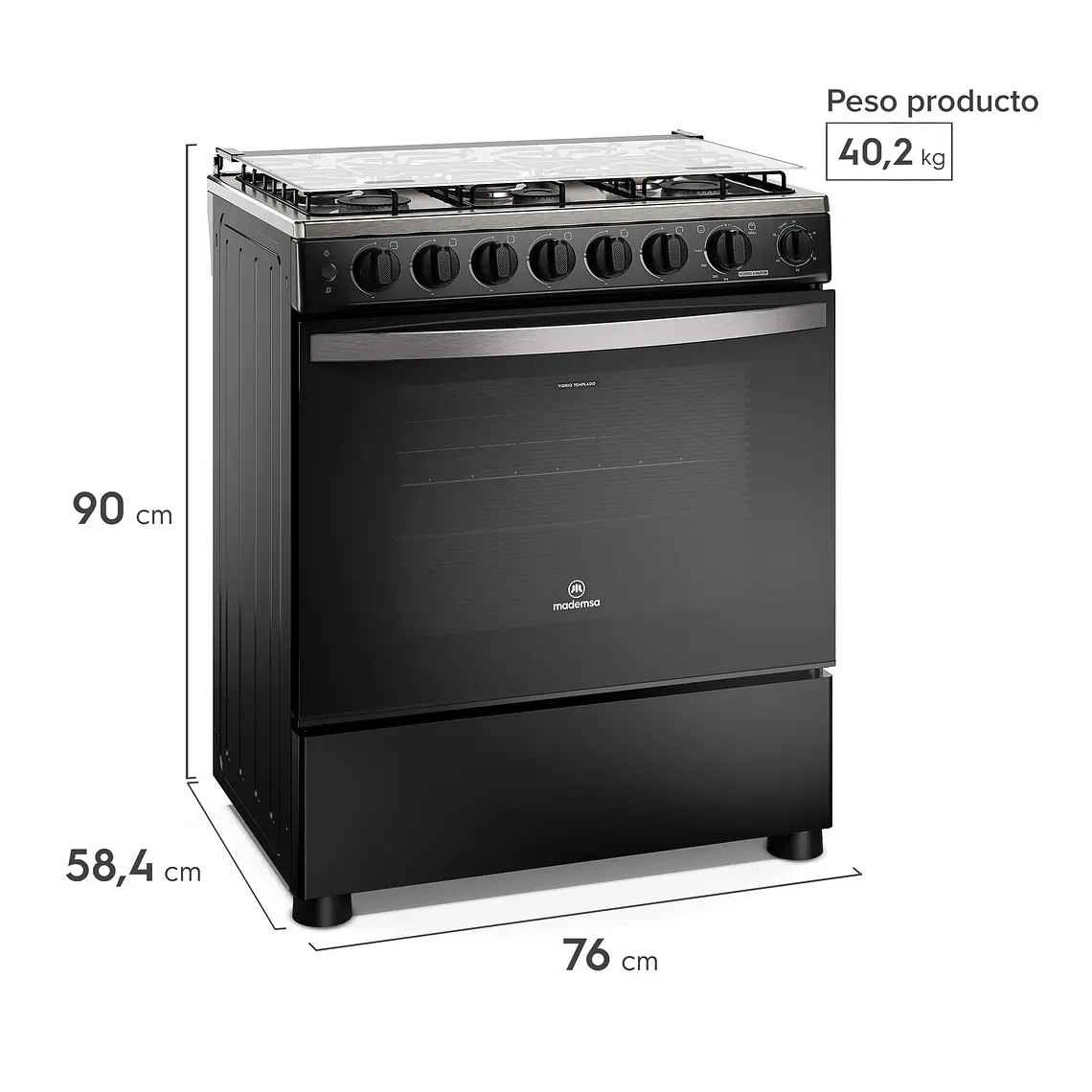 Cocina a Gas 6 Platos Mademsa Horno a Vapor y Parrillas Pletina FM6SPC Negra 3