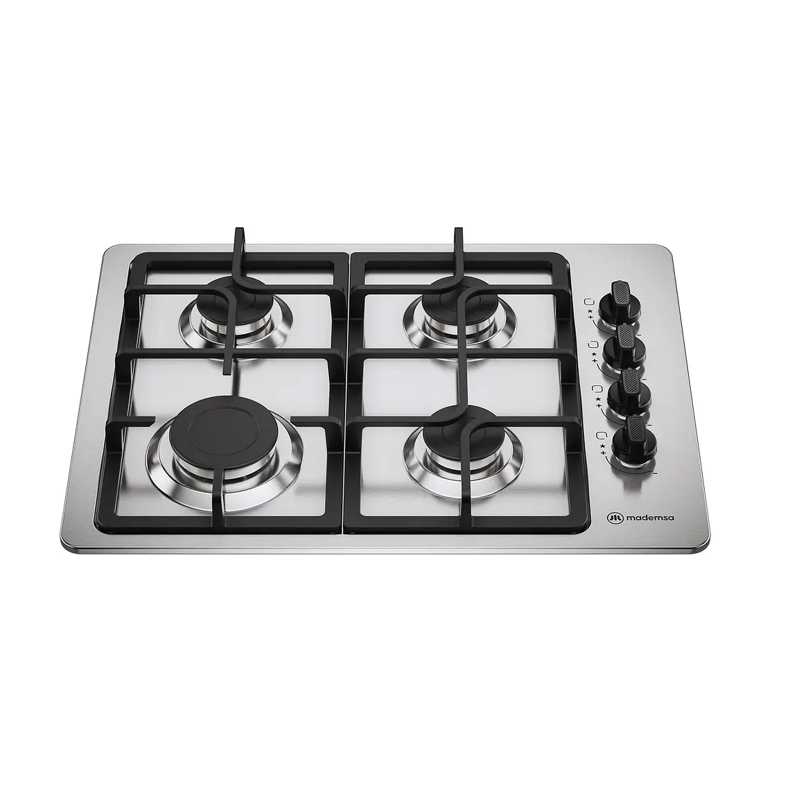 Encimera a Gas 4 Platos Mademsa Encendido Automático y Parrillas Hierro Fundido KM4CX Inox 1