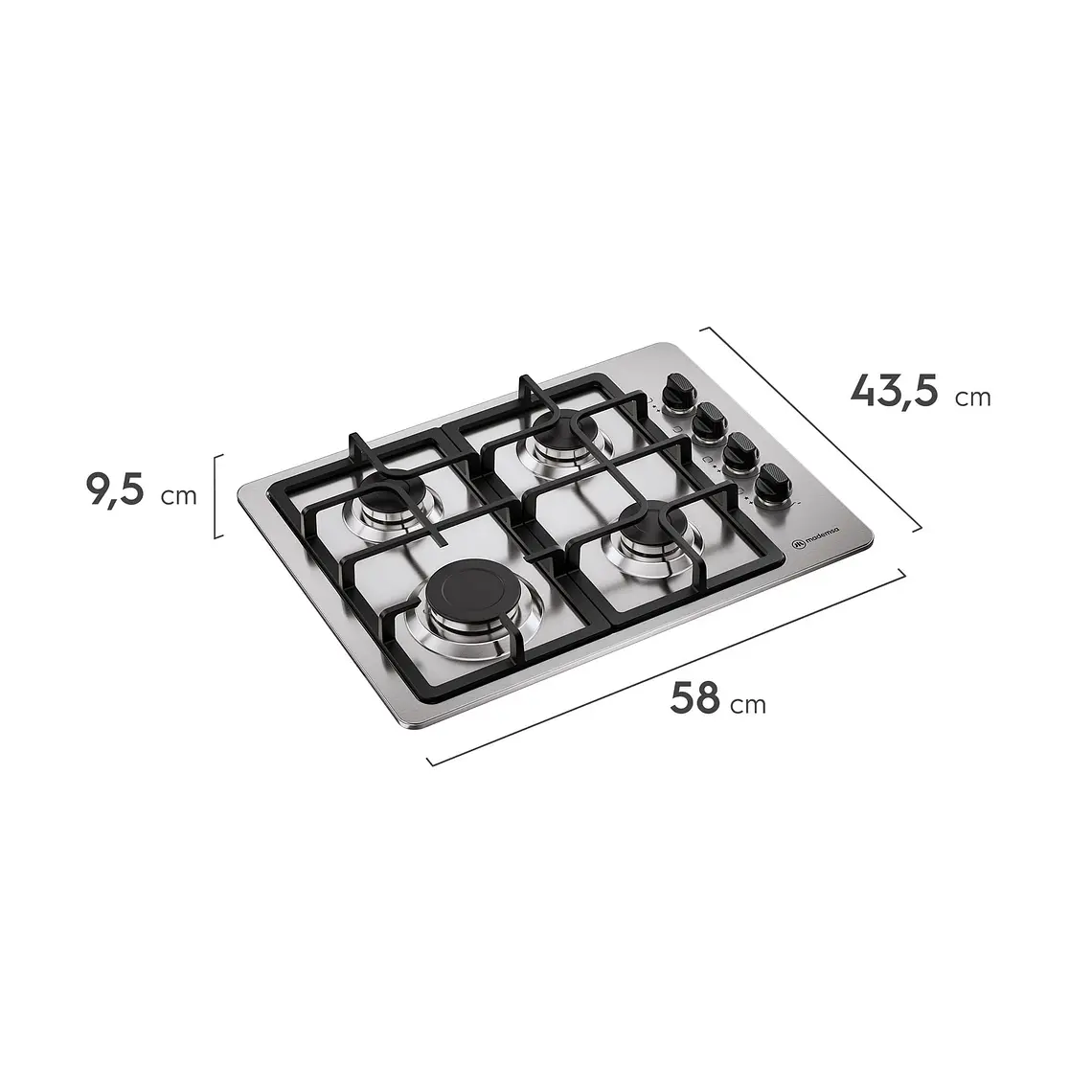 Encimera a Gas 4 Platos Mademsa Encendido Automático y Parrillas Hierro Fundido KM4CX Inox 3