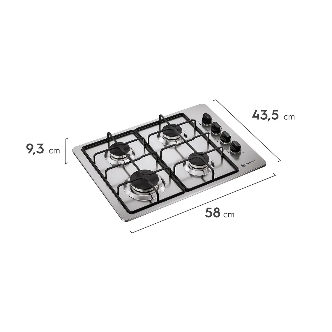 Encimera a Gas 4 Platos Mademsa Encendido Automático y Parrillas Pletina KM4GX Inox 3