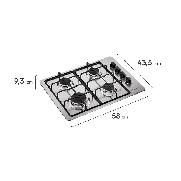 Encimera a Gas 4 Platos Mademsa Encendido Automático y Parrillas Pletina KM4GX Inox 3