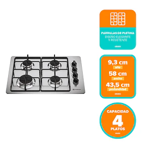 Encimera a Gas 4 Platos Mademsa Encendido Automático y Parrillas Pletina KM4NX Inox
