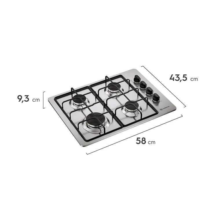 Encimera a Gas 4 Platos Mademsa Encendido Automático y Parrillas Pletina KM4NX Inox 3