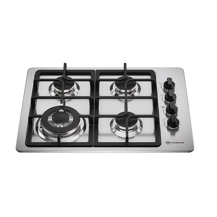 Encimera a Gas 4 Platos Mademsa Triple Llama y Parrillas Hierro Fundido KM4TX Inox 1