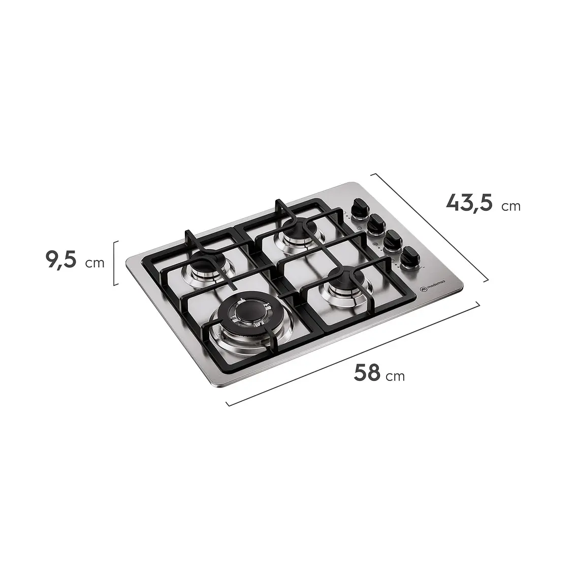 Encimera a Gas 4 Platos Mademsa Triple Llama y Parrillas Hierro Fundido KM4TX Inox 3