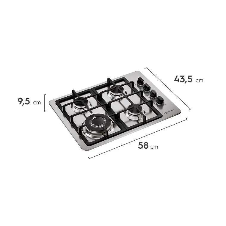 Encimera a Gas 4 Platos Mademsa Triple Llama y Parrillas Hierro Fundido KM4TX Inox 3