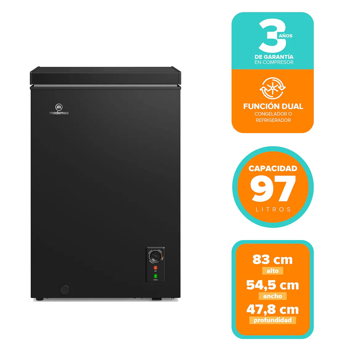 Congelador Freezer Mademsa Horizontal Dual 97L Frío Directo H100B Negro 2