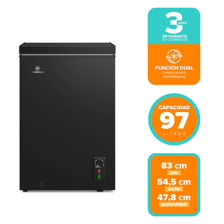 Congelador Freezer Mademsa Horizontal Dual 97L Frío Directo H100B Negro 2