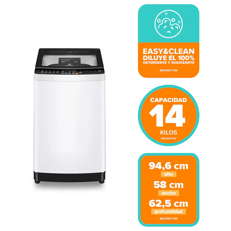 Lavadora Automática Mademsa 14Kg Carga Superior Dispensador Easy&Clean MDWMT14W Blanca 2