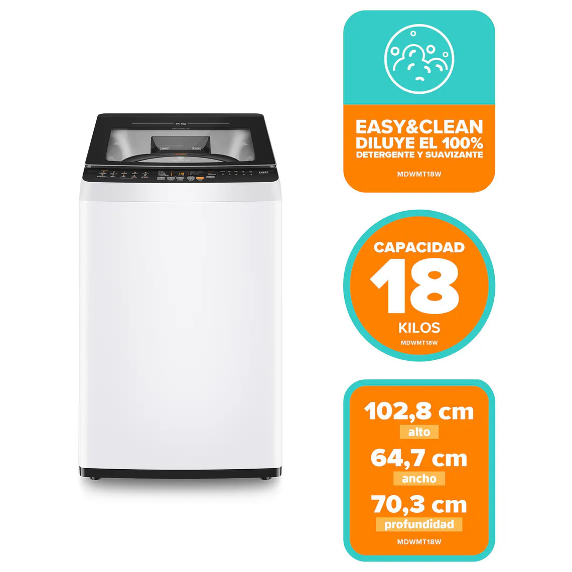 Lavadora Automática Mademsa 18Kg Carga Superior Dispensador Easy&Clean MDWMT18W Blanca 2