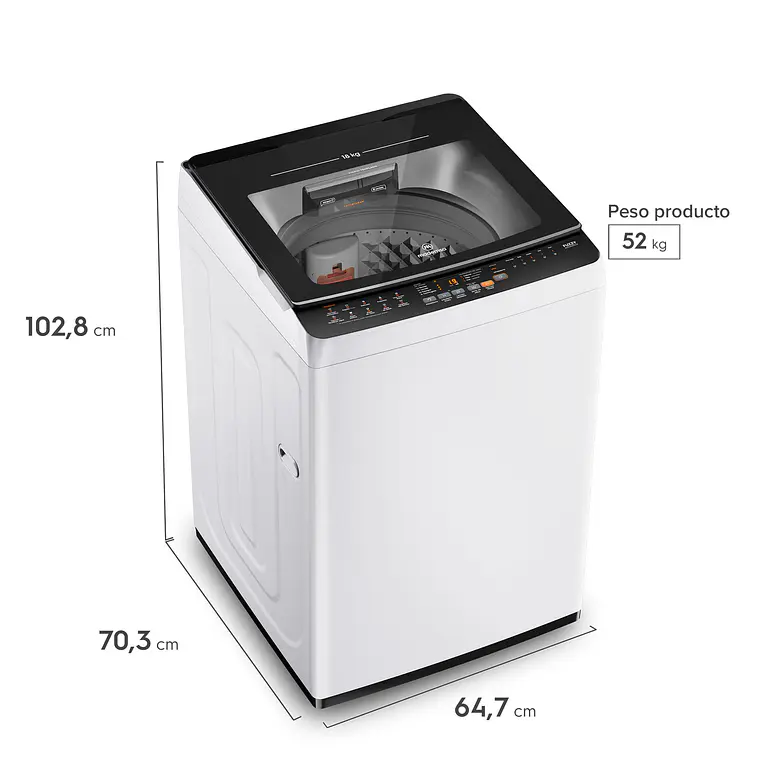 Lavadora Automática Mademsa 18Kg Carga Superior Dispensador Easy&Clean MDWMT18W Blanca 3