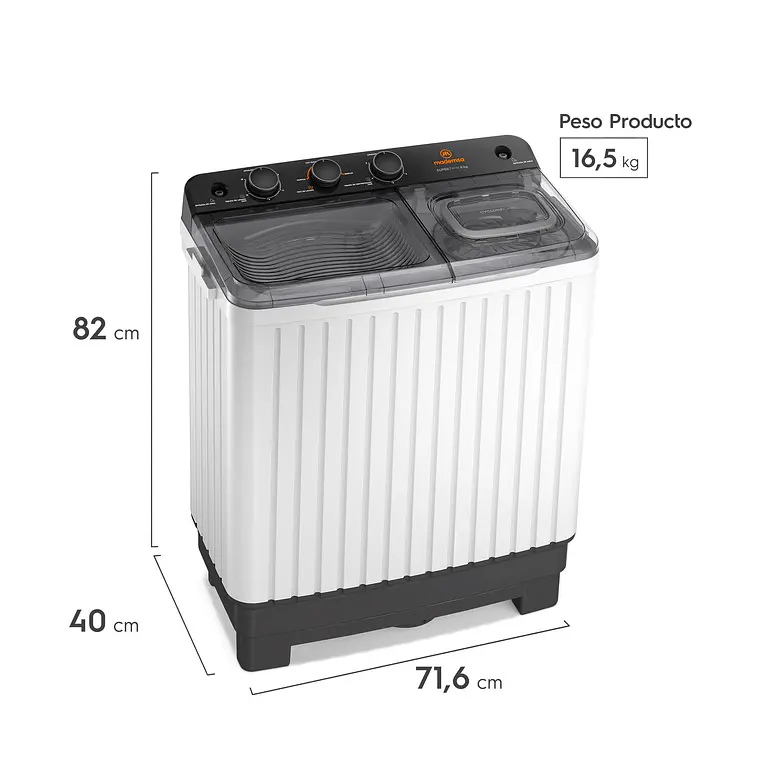 Lavadora Semi Automática Mademsa 6kg Carga Superior Doble Tina MWMSAT6W Blanca 3