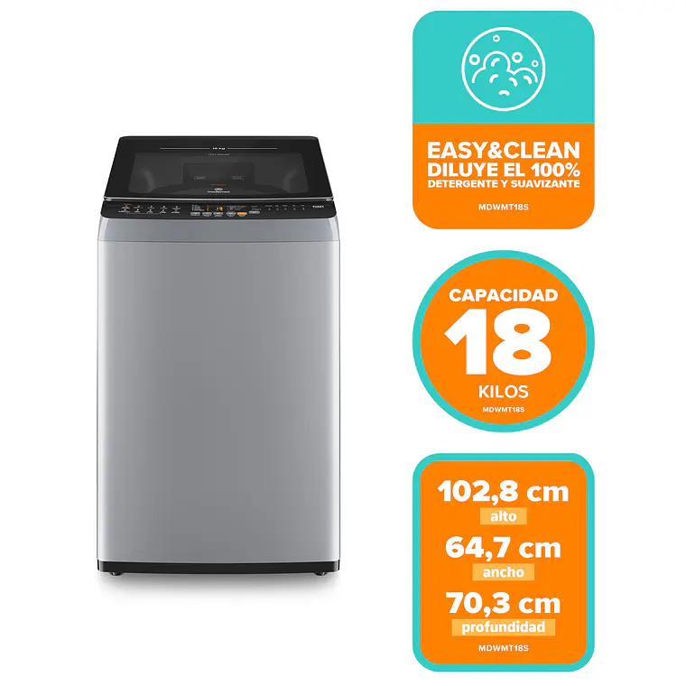 Lavadora Automática Mademsa 18Kg Carga Superior Dispensador Easy&Clean MDWMT18S Silver 2